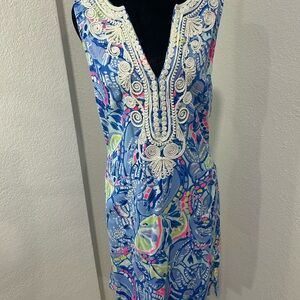 Lilly Pulitzer Blue and Pink Embroidered Midi Dress